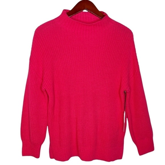 CUPCAKES and CASHMERE NWT Mock Neck Cotton Shaker Knit Sweater in Pink Raspberry - Picture 1 of 14